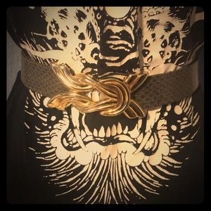 Vintage Adjustable Gold tone & Faux Snakeskin belt